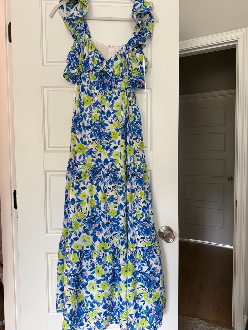 Endless Rose Blue, Lime & White Floral Ruffle Maxi Dress